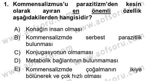 Temel Veteriner Parazitoloji Dersi 2024 - 2025 Yılı Yaz Okulu Sınav Soruları 1. Soru