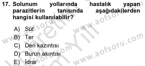 Temel Veteriner Parazitoloji Dersi 2024 - 2025 Yılı Yaz Okulu Sınav Soruları 17. Soru