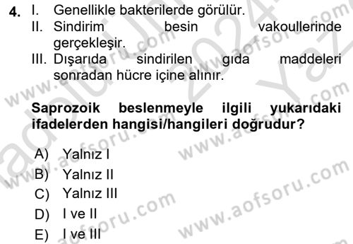 Temel Veteriner Parazitoloji Dersi 2024 - 2025 Yılı Yaz Okulu Sınav Soruları 4. Soru