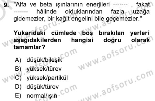 Temel Veteriner Parazitoloji Dersi 2024 - 2025 Yılı Yaz Okulu Sınav Soruları 9. Soru