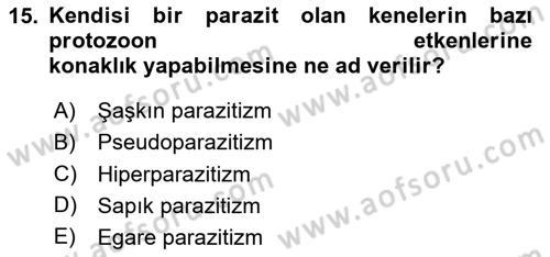 Temel Veteriner Parazitoloji Dersi 2025 - 2026 Yılı (Vize) Ara Sınav Soruları 15. Soru