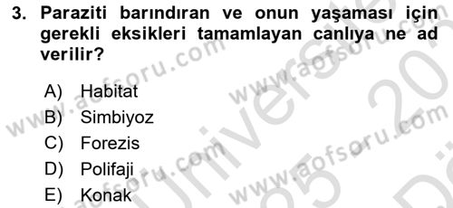 Temel Veteriner Parazitoloji Dersi 2025 - 2026 Yılı (Vize) Ara Sınav Soruları 3. Soru