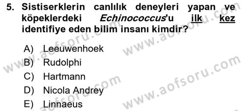 Temel Veteriner Parazitoloji Dersi 2025 - 2026 Yılı (Vize) Ara Sınav Soruları 5. Soru