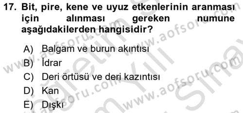 Temel Veteriner Parazitoloji Dersi 2025 - 2026 Yılı (Final) Dönem Sonu Sınav Soruları 17. Soru