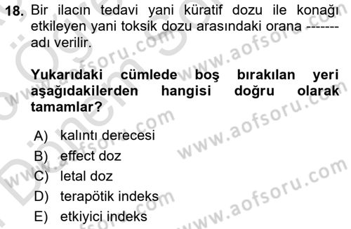 Temel Veteriner Parazitoloji Dersi 2025 - 2026 Yılı (Final) Dönem Sonu Sınav Soruları 18. Soru