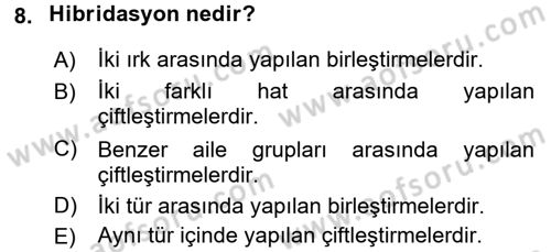 Temel Zootekni Dersi 2016 - 2017 Yılı (Vize) Ara Sınavı 8. Soru