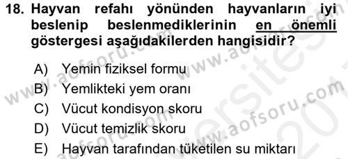 Temel Zootekni Dersi 2016 - 2017 Yılı (Final) Dönem Sonu Sınavı 18. Soru