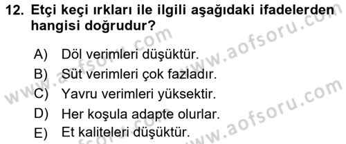 Temel Zootekni Dersi 2017 - 2018 Yılı (Vize) Ara Sınavı 12. Soru