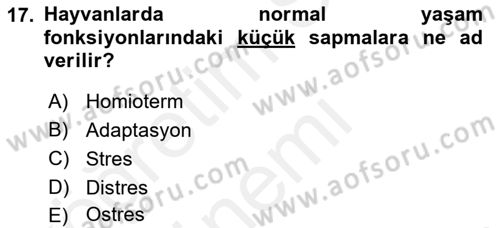 Temel Zootekni Dersi 2018 - 2019 Yılı (Vize) Ara Sınavı 17. Soru