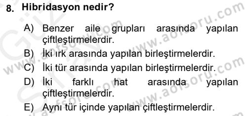 Temel Zootekni Dersi 2018 - 2019 Yılı (Vize) Ara Sınavı 8. Soru