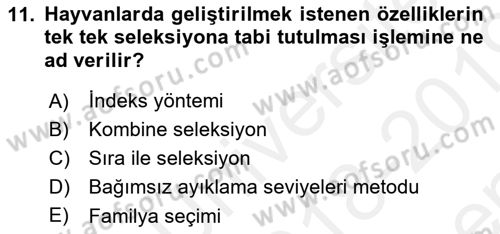 Temel Zootekni Dersi 2018 - 2019 Yılı (Final) Dönem Sonu Sınavı 11. Soru