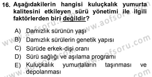 Temel Zootekni Dersi 2018 - 2019 Yılı Yaz Okulu Sınavı 16. Soru