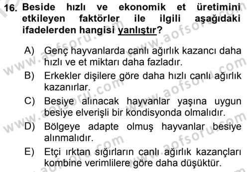 Temel Zootekni Dersi 2019 - 2020 Yılı (Vize) Ara Sınavı 16. Soru