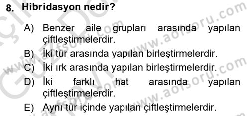 Temel Zootekni Dersi 2019 - 2020 Yılı (Vize) Ara Sınavı 8. Soru