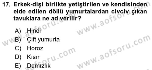 Temel Zootekni Dersi 2020 - 2021 Yılı Yaz Okulu Sınavı 17. Soru