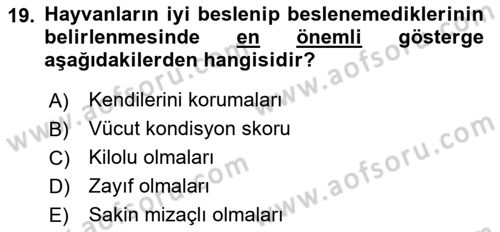 Temel Zootekni Dersi 2020 - 2021 Yılı Yaz Okulu Sınavı 19. Soru