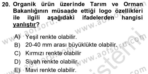 Temel Zootekni Dersi 2020 - 2021 Yılı Yaz Okulu Sınavı 20. Soru