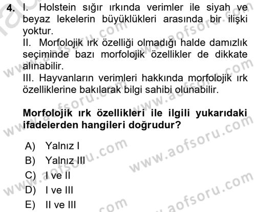 Temel Zootekni Dersi 2020 - 2021 Yılı Yaz Okulu Sınavı 4. Soru