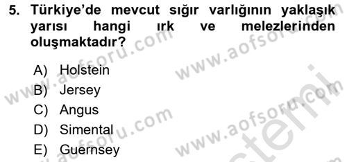 Temel Zootekni Dersi 2020 - 2021 Yılı Yaz Okulu Sınavı 5. Soru