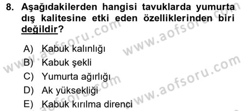 Temel Zootekni Dersi 2020 - 2021 Yılı Yaz Okulu Sınavı 8. Soru