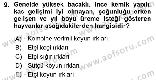 Temel Zootekni Dersi 2021 - 2022 Yılı (Vize) Ara Sınav Soruları 9. Soru