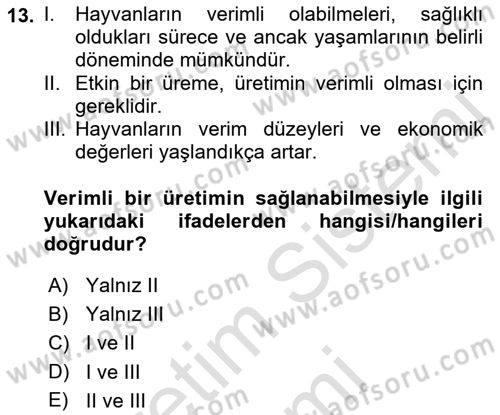 Temel Zootekni Dersi 2022 - 2023 Yılı (Vize) Ara Sınavı 13. Soru