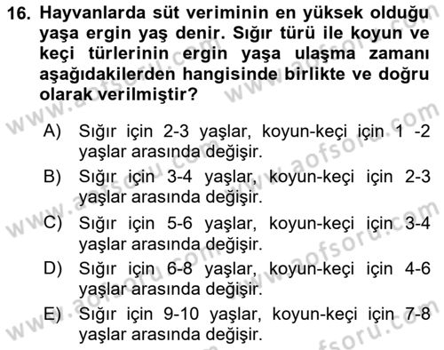 Temel Zootekni Dersi 2022 - 2023 Yılı (Vize) Ara Sınavı 16. Soru