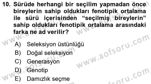 Temel Zootekni Dersi 2022 - 2023 Yılı (Final) Dönem Sonu Sınavı 10. Soru