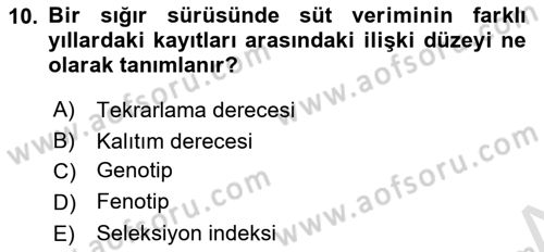 Temel Zootekni Dersi 2022 - 2023 Yılı Yaz Okulu Sınavı 10. Soru