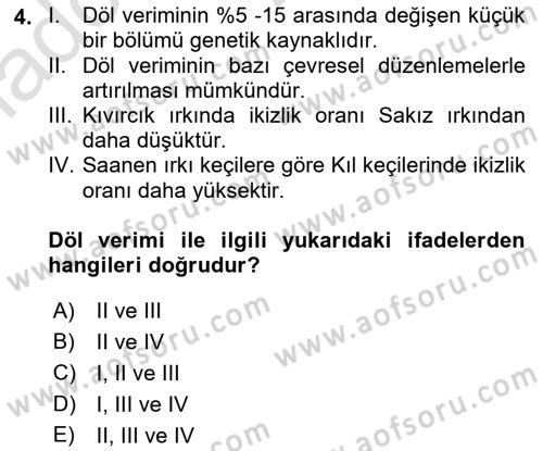 Temel Zootekni Dersi 2022 - 2023 Yılı Yaz Okulu Sınavı 4. Soru