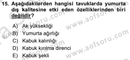 Temel Zootekni Dersi 2023 - 2024 Yılı (Vize) Ara Sınavı 15. Soru