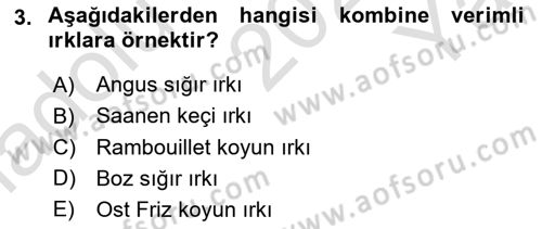 Temel Zootekni Dersi 2023 - 2024 Yılı Yaz Okulu Sınavı 3. Soru