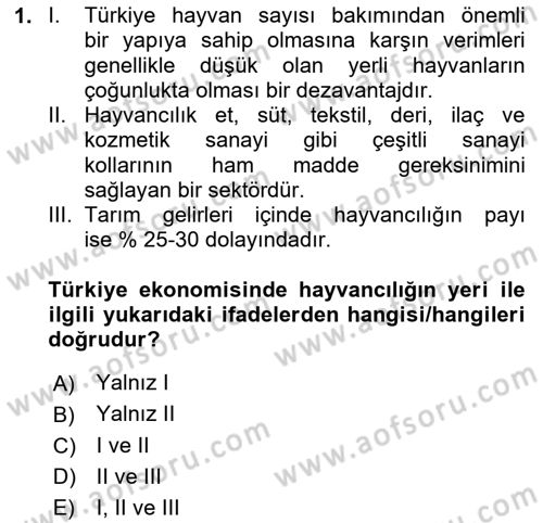 Temel Zootekni Dersi 2024 - 2025 Yılı (Vize) Ara Sınavı 1. Soru