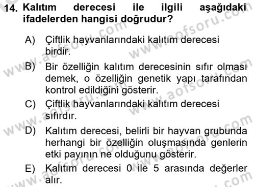 Temel Zootekni Dersi 2024 - 2025 Yılı Yaz Okulu Sınav Soruları 14. Soru