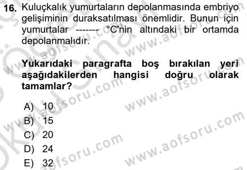 Temel Zootekni Dersi 2024 - 2025 Yılı Yaz Okulu Sınav Soruları 16. Soru
