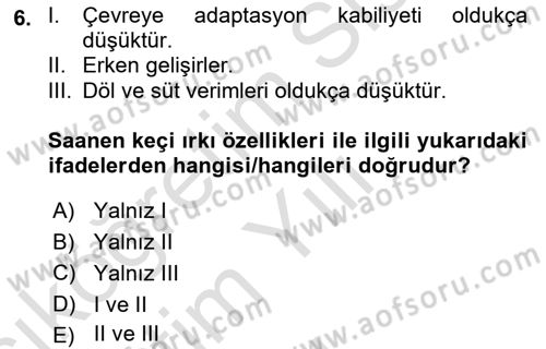Temel Zootekni Dersi 2024 - 2025 Yılı Yaz Okulu Sınav Soruları 6. Soru