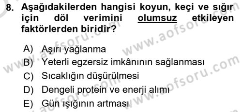Temel Zootekni Dersi 2024 - 2025 Yılı Yaz Okulu Sınav Soruları 8. Soru