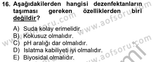 Hijyen ve Sanitasyon Dersi 2012 - 2013 Yılı (Final) Dönem Sonu Sınav Soruları 16. Soru