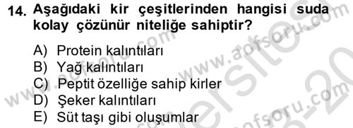 Hijyen ve Sanitasyon Dersi 2013 - 2014 Yılı Tek Ders Sınav Soruları 14. Soru