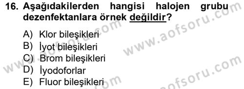 Hijyen ve Sanitasyon Dersi 2013 - 2014 Yılı Tek Ders Sınav Soruları 16. Soru