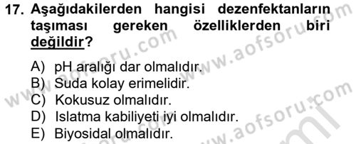 Hijyen ve Sanitasyon Dersi 2013 - 2014 Yılı Tek Ders Sınav Soruları 17. Soru