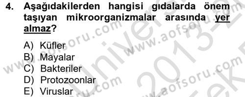 Hijyen ve Sanitasyon Dersi 2013 - 2014 Yılı Tek Ders Sınav Soruları 4. Soru