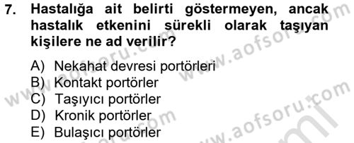 Hijyen ve Sanitasyon Dersi 2013 - 2014 Yılı Tek Ders Sınav Soruları 7. Soru