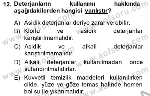 Hijyen ve Sanitasyon Dersi 2014 - 2015 Yılı (Final) Dönem Sonu Sınav Soruları 12. Soru