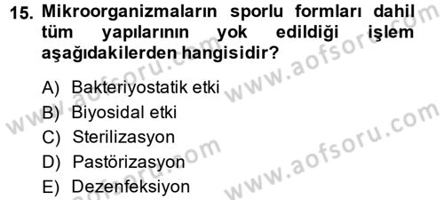 Hijyen ve Sanitasyon Dersi 2014 - 2015 Yılı (Final) Dönem Sonu Sınav Soruları 15. Soru