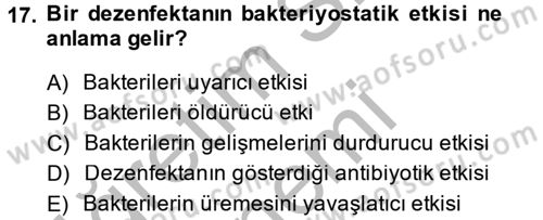 Hijyen ve Sanitasyon Dersi 2014 - 2015 Yılı (Final) Dönem Sonu Sınav Soruları 17. Soru