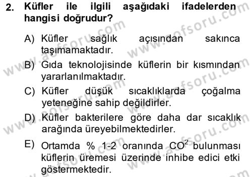 Hijyen ve Sanitasyon Dersi 2014 - 2015 Yılı (Final) Dönem Sonu Sınav Soruları 2. Soru