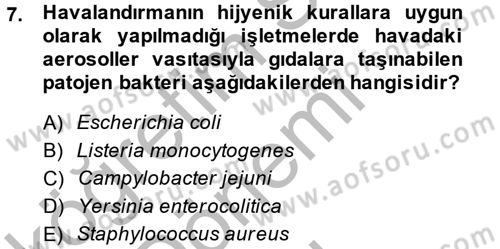Hijyen ve Sanitasyon Dersi 2014 - 2015 Yılı (Final) Dönem Sonu Sınav Soruları 7. Soru