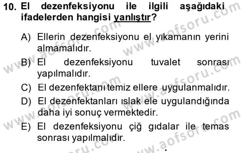 Hijyen ve Sanitasyon Dersi 2014 - 2015 Yılı Tek Ders Sınav Soruları 10. Soru