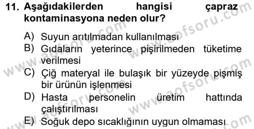 Hijyen ve Sanitasyon Dersi 2014 - 2015 Yılı Tek Ders Sınav Soruları 11. Soru